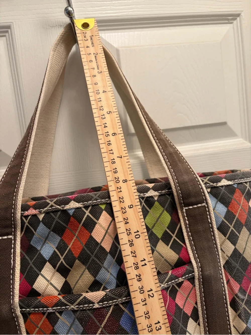 Lands’ End Medium Canvas Argyle Tote Bag Brown Multicolor